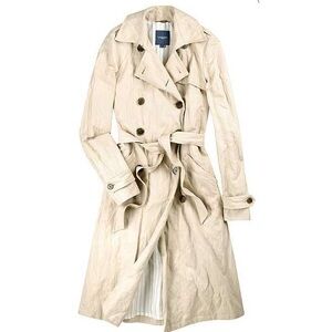 Gryphon New York Classic Double Breasted Tan Beige Timeless Midi Trench Coat M